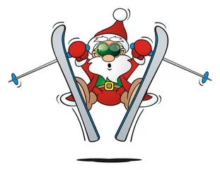 Rolgordijnen Cool Santa Skiing © jokatoons