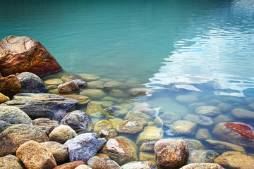 Closeup of rocks in water at lake Louise
