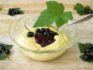 Vanillecreme mit Johannisbeersauce