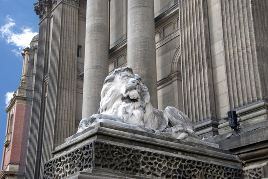 A Carved Reclining Lion outside an English Town Hall