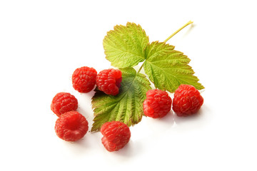 Fresh raspberries with leaf
