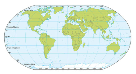 Obraz premium World map with coordinates. Actual version included South Sudan.