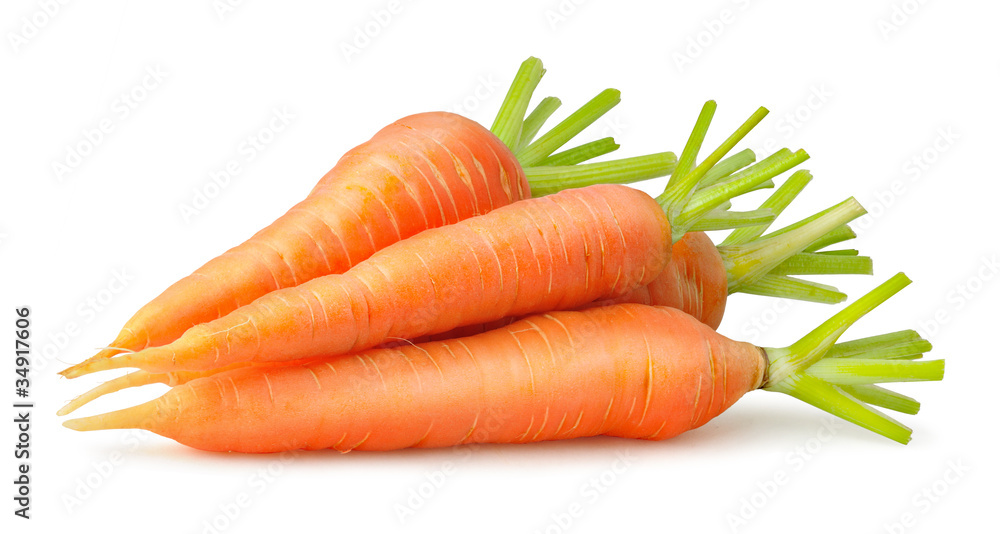 Aufkleber isolated carrots. heap of fresh carrots with stems isolated on white background