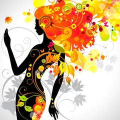 Peel and stick wall murals Flowers women decorative composition with girl