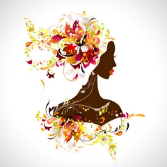 Foto op Plexiglas Bloemenmeisje decoratieve compositie met meisje
