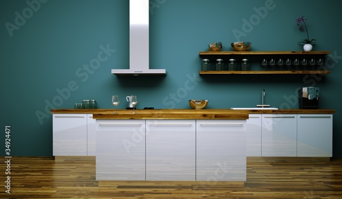 "Küchendesign - Küche weiss türkis 2" Stockfotos und lizenzfreie Bilder