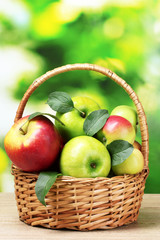 Healthy ripe apples in the bascet outdoors