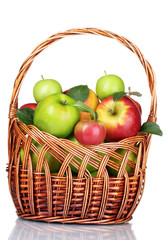 Basket of fresh ripe apples isolated on white