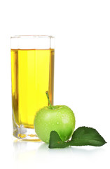 Glass of fresh apple juice isolated on white