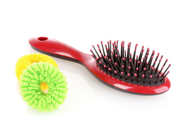 Hairbrush and Scrunchy isolated on white