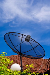 Black satellite dish  on the roof