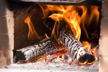 Fire burning in earthen oven