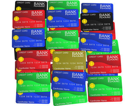 A layer of colored credit cards
