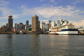 Vancouver Canada downtown cityscape with cruise ship