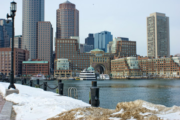 bostons Rowes wharf with ships in winter