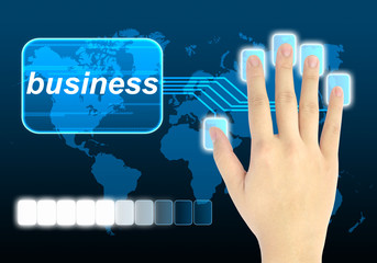 businessman hand pushing business button