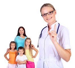 Fototapeta premium Doctor and family with children