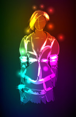Hand-drawn fashion model from a neon. Vector illustration. A lig