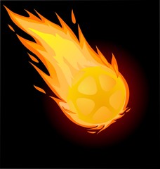 Fiery soccer ball on the black background