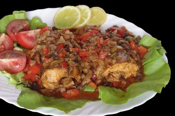 baked fish on  white plate