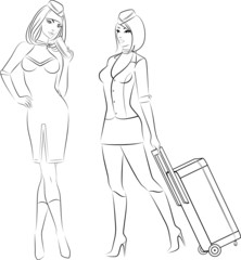 Beautiful stewardess with suitcase.