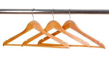 wooden clothes hangers isolated on white
