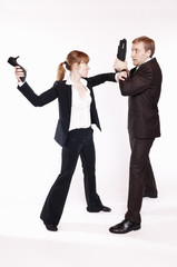 Businessfrau haut Businessmann mit Pumps