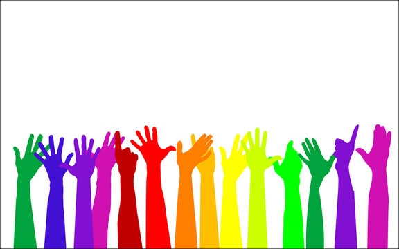 colorful raising hands