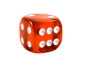 The classic red dice, isolated on white.