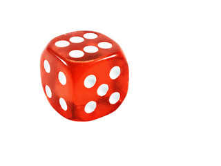 The classic red dice, isolated on white.