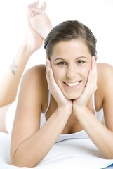Naklejka premium lying down woman wearing underwear