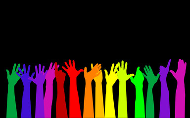 colorful raising hands