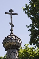 wooden Orthodox cross on wooden cupola