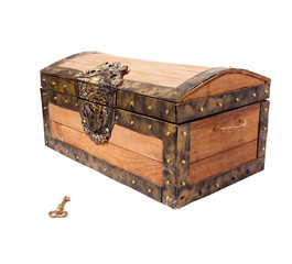 treasure chest with key isolated on white