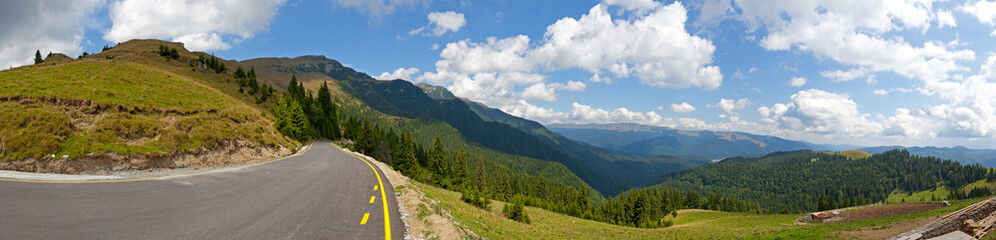Fototapeta na wymiar Mountain road panorama, Dichiu, Romania