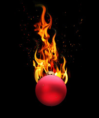 christmas ball in fire