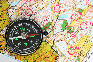 Compass on a map.