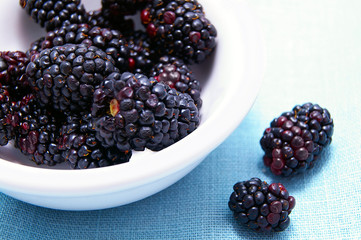 closeup of fresh blackberries in a bowl