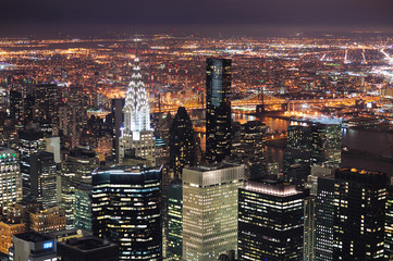 New York City Manhattan skyline aerial view at dusk - obrazy, fototapety, plakaty
