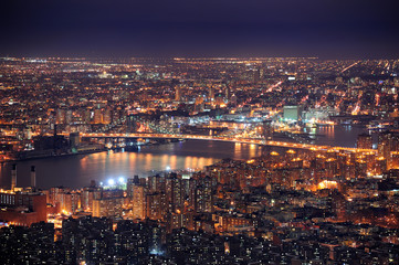 Fototapeta na wymiar New York City Manhattan skyline widok z lotu ptaka o zmierzchu