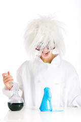 Crazy Mad Scientist performing experiment in laboratory