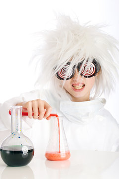 Crazy Mad Scientist Performing Experiment