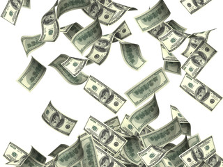 Flying dollar banknotes