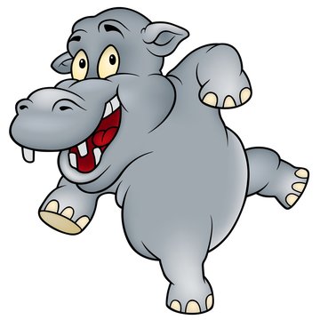 Happy Hippo - colored cartoon illustration