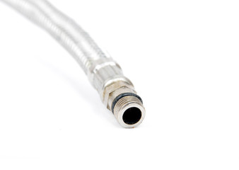 Plumbing inlet pipe, isolated on white background. DOF