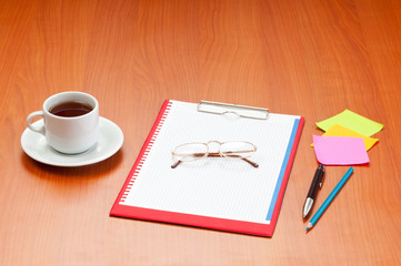 Desk top with many items