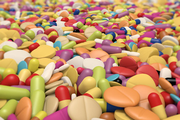 close-up view of thousand different drugs and pills