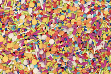 Fototapeta na wymiar stack of multicolored drugs and medicinal