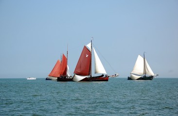 Naklejka premium Régate des anciens bateaux pêcheur à Volendam, Pays-Bas