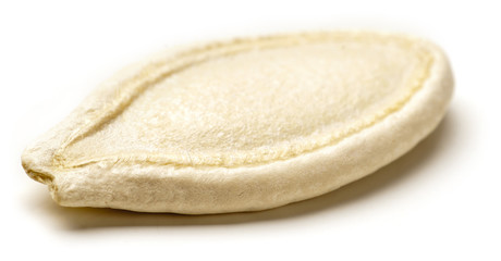 Pumpkin seed isolated on white background. Soft focus.